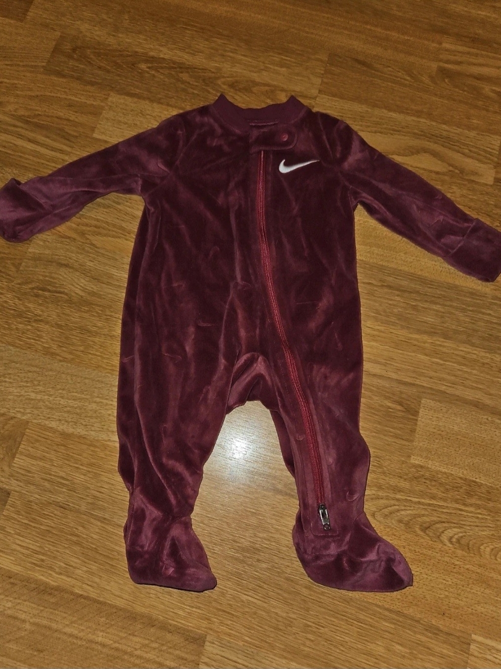 Nike Burgundy Velvet Footed Baby One-Piece